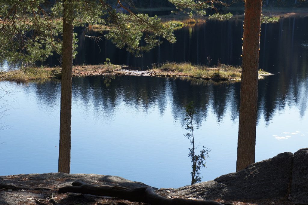 Mustalampi-järvi ja kalliorantaa Nuuksion kansallispuistossa